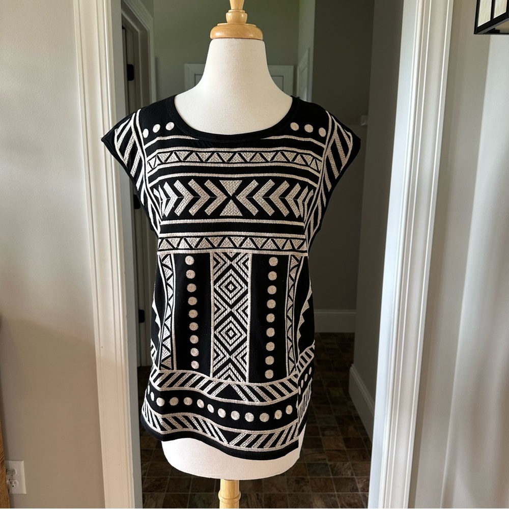 Savannah Jane black and cream embroidered top